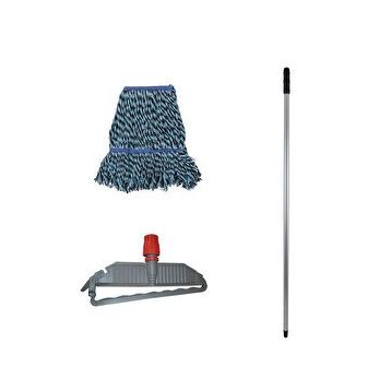 Cod-Ex Geniş Yedek Islak Mop Paspas Takımı 25 cm 500 gr Islak Mop + Mop Tutucu + Metal Vidalı Sap