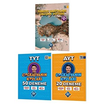 Coğrafyanın Kodları TYT-AYT Coğrafya 50+20 Deneme Türkiye Haritaları Çalışma Defteri Seti KR Akademi