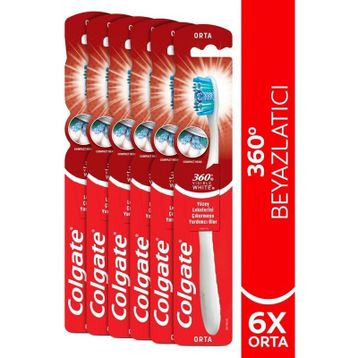 Colgate 360 Visible White Beyazlatıcı 6 Adet Orta Diş Fırçası