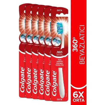 Colgate 360 Visible White Beyazlatıcı 6 Adet Orta Diş Fırçası