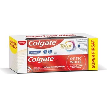 Colgate 50 ml Total Aktif Koruma Diş Macunu + Optic White 50 ml Parıldayan Beyazlık Diş Macunu