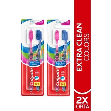 Colgate Extra Clean Dil Temizleyicili Arka Dişlere Uzanan Colors Orta 1+1 2 Adet Diş Fırçası