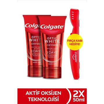 Colgate Optic White Oxygen Aktif Oksijen Teknolojisi Beyazlatıcı 2x50 ml Diş Macunu + Fırça Kabı