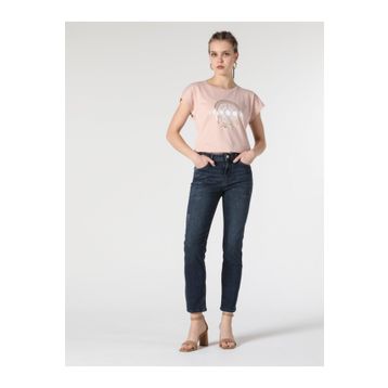 Colin's 703 Carla Orta Bel Düz Paça Slim Fit Koyu Mavi Kadın Jean Pantolon