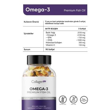 Collagen Forte Omega-3 Premium 90 Kapsül Balık Yağı