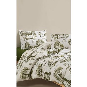 Colorpool Contour Jouy 200x220 cm Beyaz Yeşil Çift Kişilik Nevresim Takımı
