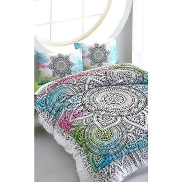 Colorpool Contour Mandala 200x220 cm Beyaz Yeşil Çift Kişilik Nevresim Takımı