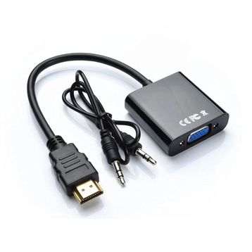 Concord Siyah Ses Kablo Destekli HDMI To VGA Kablo Monitör Tv Çevirici Dönüştürücü Kablo