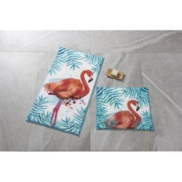 Confetti Flamingo 57x100-50x57 cm Turkuaz Banyo Halısı