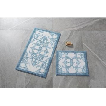 Confetti Shabby Damask 57x100-50x57 cm Mavi Banyo Halısı