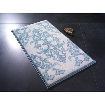 Confetti Shabby Damask 57x100-50x57 cm Mavi Banyo Halısı