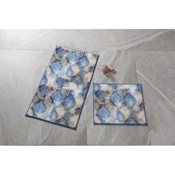 Confetti Snakeskin 57x100-50x57 cm Mavi Banyo Halısı