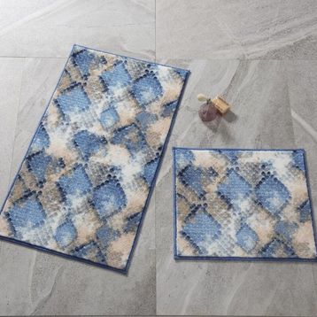 Confetti Snakeskin 57x100-50x57 cm Mavi Banyo Halısı