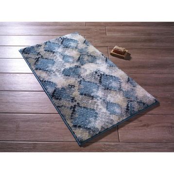 Confetti Snakeskin 57x100-50x57 cm Mavi Banyo Halısı