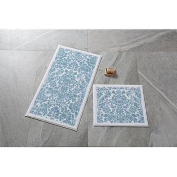 Confetti Stencil Antik 57x100-50x57 cm Mavi Banyo Halısı