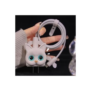 Constrain iPhone 18W 20W İle Uyumlu Beyaz Kedi Şarj Kablosu Koruyucu