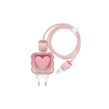 Constrain iPhone 18W 20W İle Uyumlu Pembe Kalp Şarj Kablosu Koruyucu