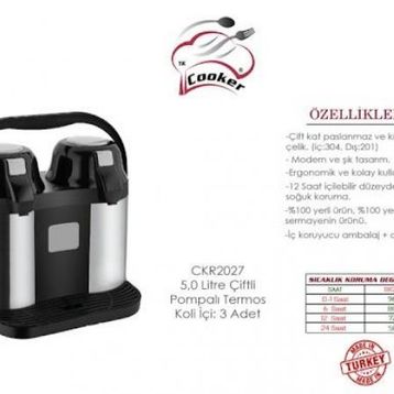 Cooker CKR-2027 5 lt Çiftli Çelik Pompalı Termos