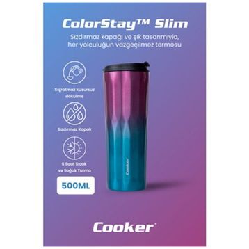 Cooker YK1020 Pembe - Mavi 500 ml Mug Çelik Termos