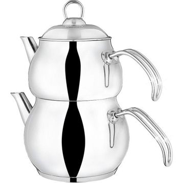 Cookina Plus Ege Gümüş Metal Kulp Orta Boy Çaydanlık Seti
