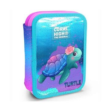 Coral High 11134 Pembe Mavi Kaplumbağa Desenli Kalem Kutusu
