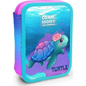 Coral High 11134 Pembe Mavi Kaplumbağa Desenli Kalem Kutusu
