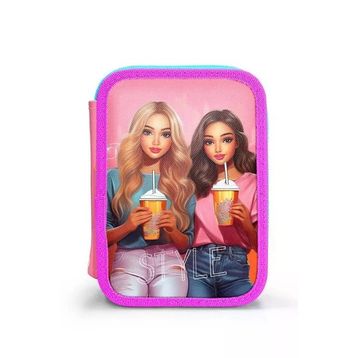 Coral High 11141 Kids Pembe Neon Mercan Fashion Girl Desenli Çift Katlı Kalem Çanta