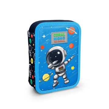Coral High 11149 Kids Lacivert Mavi Astronot Desenli Çift Katlı Kalem Çanta