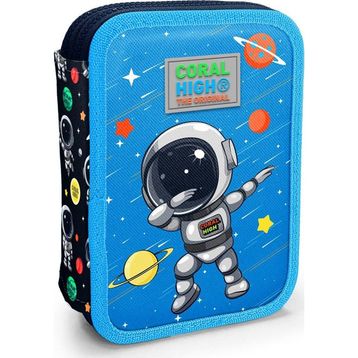 Coral High 11149 Kids Lacivert Mavi Astronot Desenli Çift Katlı Kalem Çanta