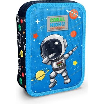 Coral High 11149 Kids Lacivert Mavi Astronot Desenli Çift Katlı Kalem Çanta