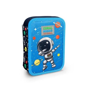 Coral High 11149 Kids Lacivert Mavi Astronot Desenli Çift Katlı Kalem Çanta