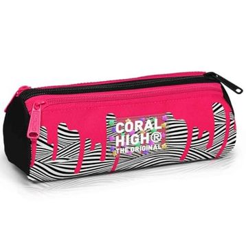 Coral High 11178 Kids Pembe Siyah Beyaz Desenli 3 Bölmeli Kalem Çantası