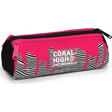 Coral High 11178 Kids Pembe Siyah Beyaz Desenli 3 Bölmeli Kalem Çantası