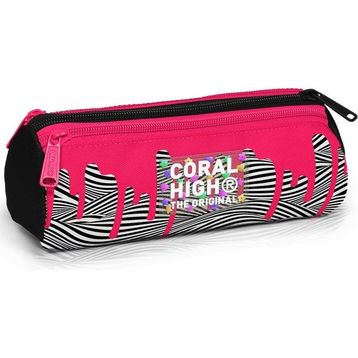 Coral High 11178 Kids Pembe Siyah Beyaz Desenli 3 Bölmeli Kalem Çantası