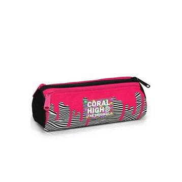 Coral High 11178 Kids Pembe Siyah Beyaz Desenli 3 Bölmeli Kalem Çantası