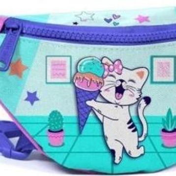 Coral High 11503 Kids Turkuaz Pembe Dondurmalı Kedi Desenli Bel Çantası