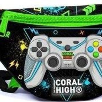 Coral High 11530 Kids Siyah Fosforlu Yeşil Gamer Desenli Bel Çantası