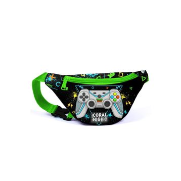 Coral High 11530 Kids Siyah Fosforlu Yeşil Gamer Desenli Bel Çantası