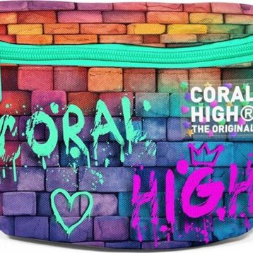 Coral High 11537 Pembe Lacivert Grafiti Yazılı Bel Çantası