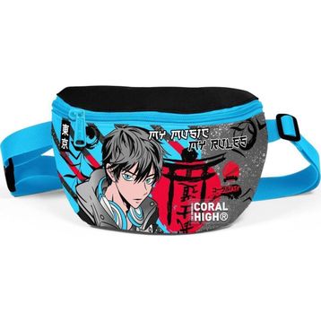Coral High 11558 Kids Siyah Mavi Anime Desenli Bel Çantası