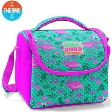 Coral High 11712 KB03.1 Kids Su Yeşili Pembe Flamingo Desenli Thermo Beslenme Çantası