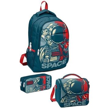 Coral High 123 Kids Çivit Kırmızı Astronot Desenli 3’lü Okul Çanta Seti