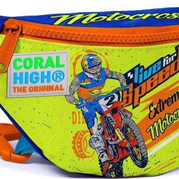 Coral High 12614 Kids Fosforlu Sarı Saks Motorsiklet Desenli Bel Çantası