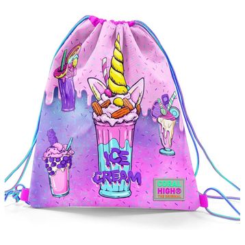 Coral High 12644 Kids Pembe Mor Milkshake Dondurma Desenli İpli Büzgülü Sırt Çantası