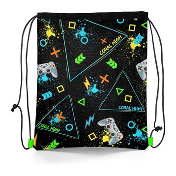 Coral High 12655 Kids Siyah Fosforlu Yeşil Gamer Desenli İpli Büzgülü Sırt Çantası