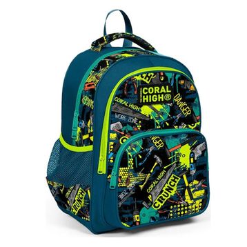 Coral High 14417 Kids Nefti Siyah Tamir Seti Desenli Üç Bölmeli Okul Sırt Çantası