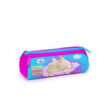 Coral High 22036 Mavi Pembe Tavşan Desenli Üç Bölmeli Kalemlik