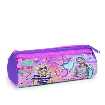 Coral High 22055 Kids Pembe Mor Fashion Girl Desenli Üç Bölmeli Kalem Çantası