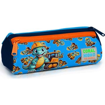 Coral High 22149 Kids Mavi Turuncu Dinozor Desenli 3 Bölmeli Kalem Çantası