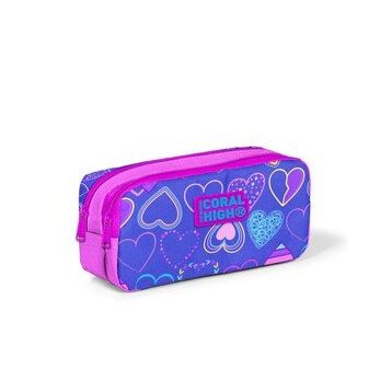 Coral High 22280 KK01 Kids Açık Pembe Lavanta Kalp Desenli İki Bölmeli Kalem Çantası